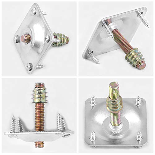 Glarks Juego de 8 placas de montaje de patas de muebles plateadas, 8 placas de fijación de patas con 40 pernos de suspensión de 5/16 pulgadas, tornillos para muebles, sofá, asientos
