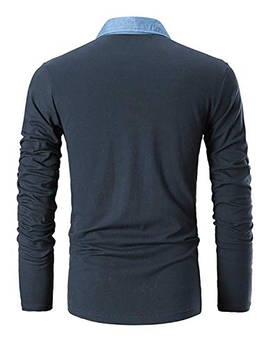 GNRSPTY Polo Hombre Manga Larga Denim Cuello Camisetas Algodón Camisas T-Shirt Golf Tennis Otoño Invierno Oficina,Azul Marino,XXL