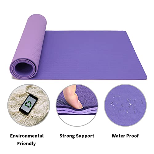 Good Nite Esterilla de gimnasia, yoga, gimnasia, fitness, entrenamiento, entrenamiento, gimnasia, pilates, con correa de transporte, 183 x 61 x 0,6 cm (morado oscuro/lila claro)