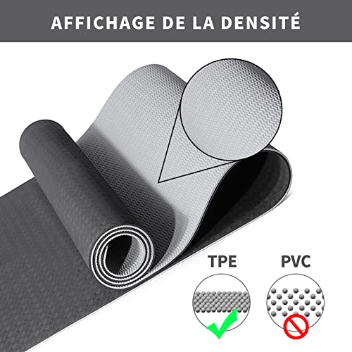 Good Nite Esterilla para yoga, de fitness, esterilla antideslizante, de entrenamiento, de pilates, de gimnasia con correa, 183 x 61 x 0,6 cm (gris/negro)