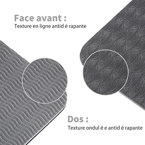 Good Nite Esterilla para yoga, de fitness, esterilla antideslizante, de entrenamiento, de pilates, de gimnasia con correa, 183 x 61 x 0,6 cm (gris/negro)