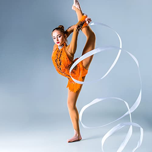Grevosea Varitas de Cinta de Gimnasia, 4 Piezas de Cinta de Baile con Varita de Cinta de, Cinta rítmica Blanca para Gimnasia, Equipo de Gimnasia para niños, espectáculos de Talento y Baile artístico