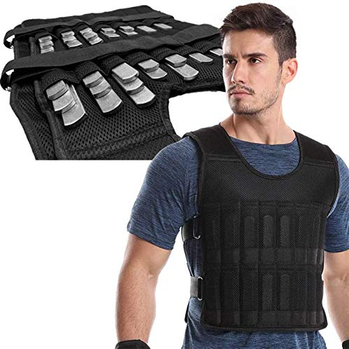 Growcolor Chaleco con Pesas de Tela Oxford, Ajustable, a Prueba de Golpes, Chaqueta con Chaleco con Pesas Viene con 32 Bolsillos Carga máxima 50 kg (sin Barra de Acero) Hombres/Mujeres Entrenamiento