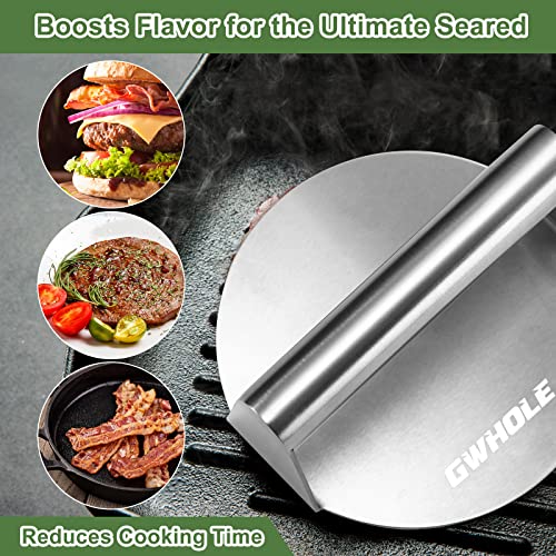 GWHOLE Prensa de Hamburguesas de Acero Inoxidable 5.51 Pulgadas Molde Redonda Hamburguesas Prensa Profesional para Hamburguesas Carne Perfecto para Cocinar a La Plancha Parrilla Plana Barbacoa Bacon