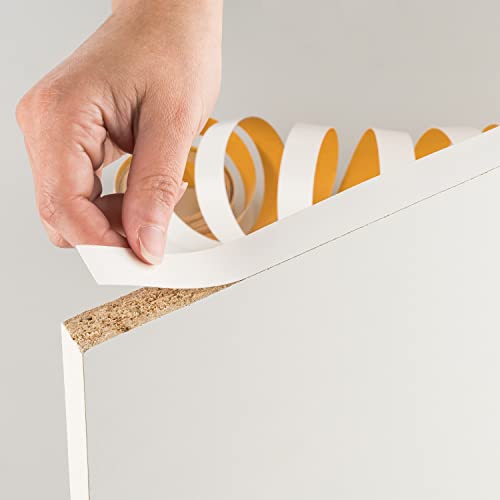 haggiy Cinta autoadhesiva para bordes de melamina, 18 mm x 5 m, agarre seguro sin planchar mediante pegamento acrílico, cubo de bordes, chapa para estanterías/placas de madera (blanco)