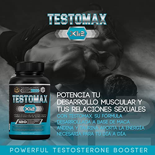 Healthy Fusion Potente Booster de Testosterona Pura | Maca Andina y Taurina | Potencia tus relaciones íntimas | Aumenta la masa muscular y el rendimiento físico | Acción quemagrasas 120 caps