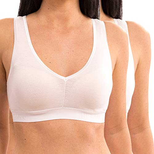 HERMKO 5420 Pack de 2 Sujetadores Deportivos con una Preciosa Tira para Mujer, Farbe:Blanco, Größe Damen:44/46 (L)
