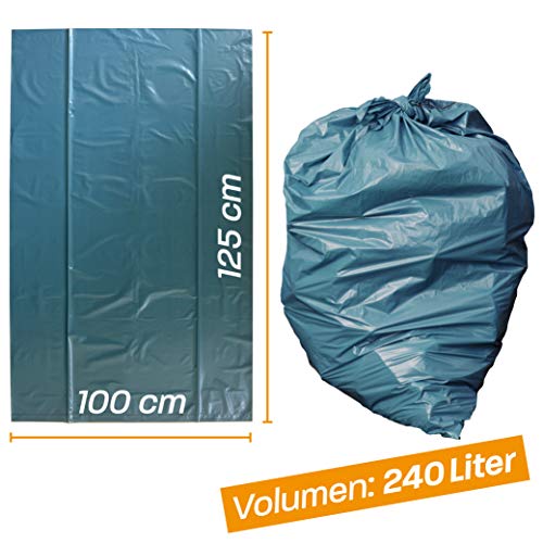 Hinrichs 15 x Bolsas Basura 240 Litros Azul - Extremadamente Resistente al Desgarro - Rollo de 15 Bolsa Basura – Bolsa de Basura - LDPE – Bolsa Basura Grandes - Ideal para el Hogar o el Jardín