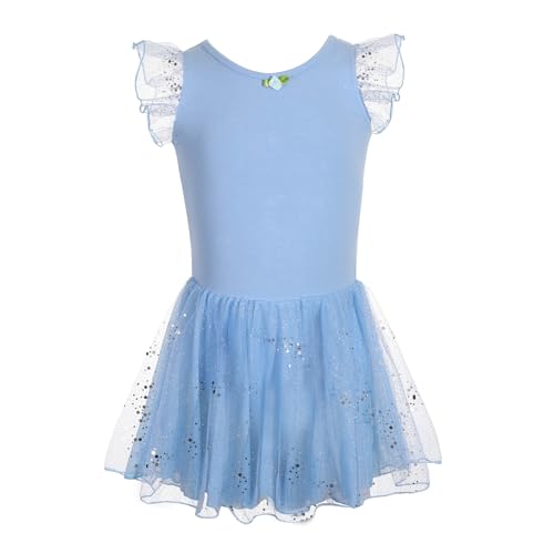 HIPPOSEUS Niña Maillot de Danza Lentejuelas Tutú Vestido de Ballet Gimnasia Leotardo Body Clásico para Niñas,Y05-Azul,8-9 Años