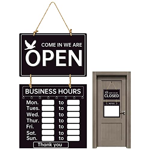 horario comercial doble cara, letrero decorativo bienvenida, horario comercial para negocios, gimnasio, abierto y cerrado, cartel con horario apertura