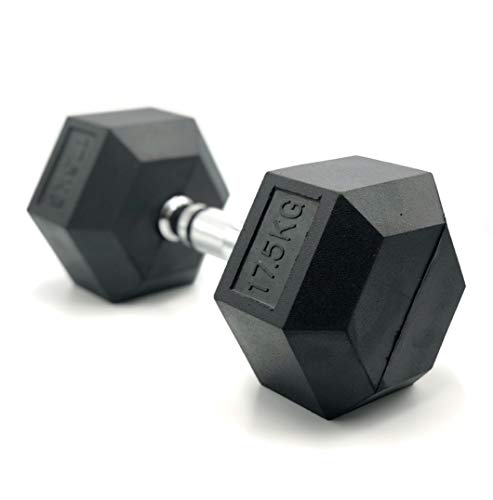 HxG.Mancuerna hexagonal ergonómica de 17,5kg con empuñadura de cromo y revestimiento de caucho que evita daños en el suelo. Tu casa es tu gimnasio. 1 Unidad.