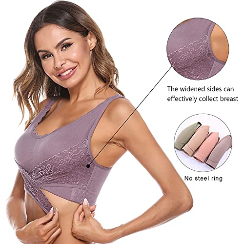 iClosam Sujetador Deportivo para Mujer Encaje Top Deportivo Mujer con Hebilla Frontal Sujetadores Push Up Mujer de 1/2/3 Piezas para Gimnasio Corriendo Fitness M-3XL