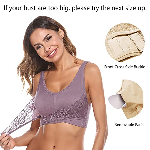 iClosam Sujetador Deportivo para Mujer Encaje Top Deportivo Mujer con Hebilla Frontal Sujetadores Push Up Mujer de 1/2/3 Piezas para Gimnasio Corriendo Fitness M-3XL