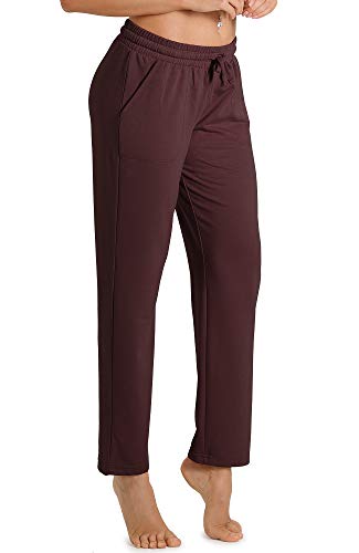 icyzone Pantalón de Chándal para Mujer Suelto con Bolsillos Primavera Verano para Training Running Fitness Gimnasio -S-Vino