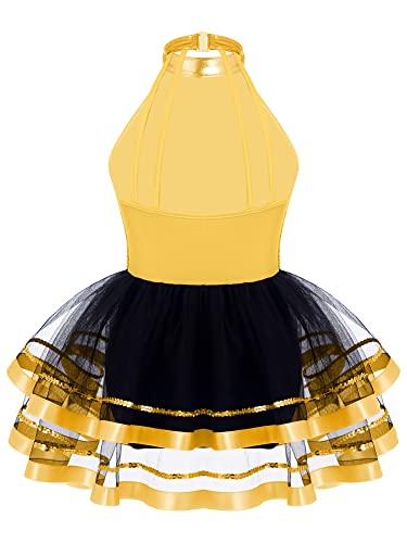 IEFIEL Vestido de Danza Ballet con Tutú para Niña Maillot Lentejuelas de Baile Leotardo Gimnasia Rítmica Disfraz de Bailarina Rendimiento 3-16 Años S Dorado 5-6 años