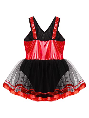 IEFIEL Vestido de Danza Ballet con Tutú para Niña Maillot Lentejuelas de Baile Leotardo Gimnasia Rítmica Disfraz de Bailarina Rendimiento 3-16 Años V Rojo 11-12 años