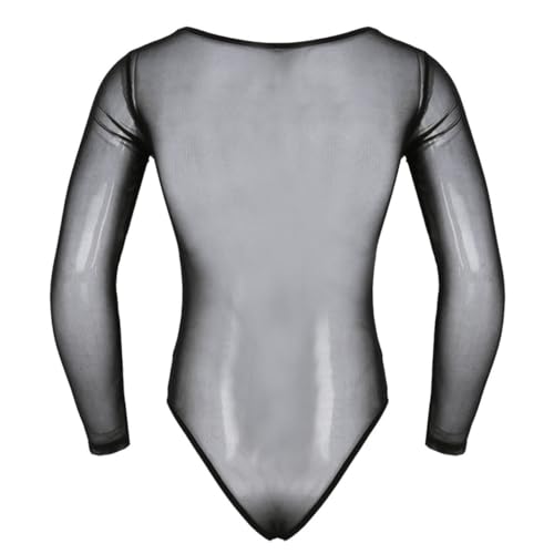 iiniim Body Hombre Maillot Muscular Leotardo Deportivo Monos de Gimnasia Manga Larga Ropa Interior Una Pieza Sexy Transparente Jumpsuit Bodysuit para Hombre Negro M