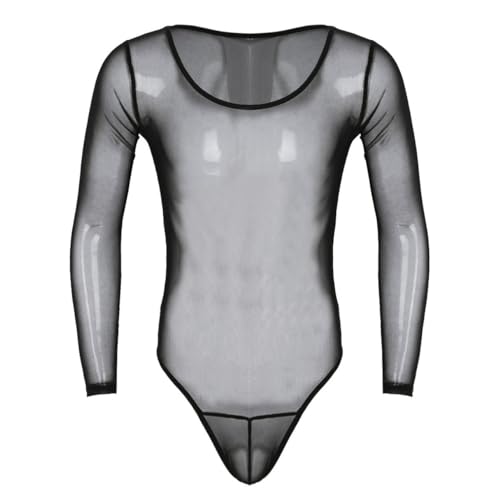iiniim Body Hombre Maillot Muscular Leotardo Deportivo Monos de Gimnasia Manga Larga Ropa Interior Una Pieza Sexy Transparente Jumpsuit Bodysuit para Hombre Negro M