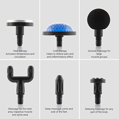 InnovaGoods® Pistola de masaje muscular calor y frio, masajeador Ideal para aliviar el dolor, el cansancio y la fatiga de la rutina diaria. pistola masaje Incluye 6 cabezales masajeador piernas.