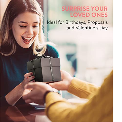 Int!rend Caja Sorpresa de Fotografías DIY, negro - Caja Explosion Scrapbook con Plantillas Pegatinas y Materiales de Scrapbooking - Regalo Ideal de Cumpleaños Aniversario San Valentín