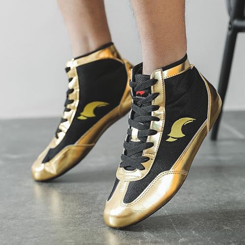IQYU Zapatos de negocios para hombre, zapatos de boxeo, zapatos de boxeo, zapatos de entrenamiento de competición, calcetines funcionales para hombre, dorado, 41 EU