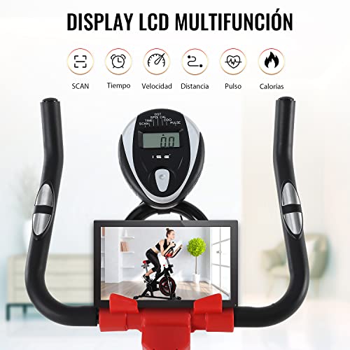 ISE Bicicleta Estática, Volante de Inercia, Ajustable Resistencia,Bicicleta Fitness de Gimnasio Ejercicio con Pantalla,Soporte, Sillín Ajustable,SY-7802