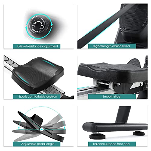 ISE Máquina de Remo semicomercial Plegable para Fitness, Sistema de Freno de Aire magnético y 8 Niveles de Resistencia, raíles de Aluminio Dobles. Pantalla LCD. Home ISE Cardio Fitness SY-1757