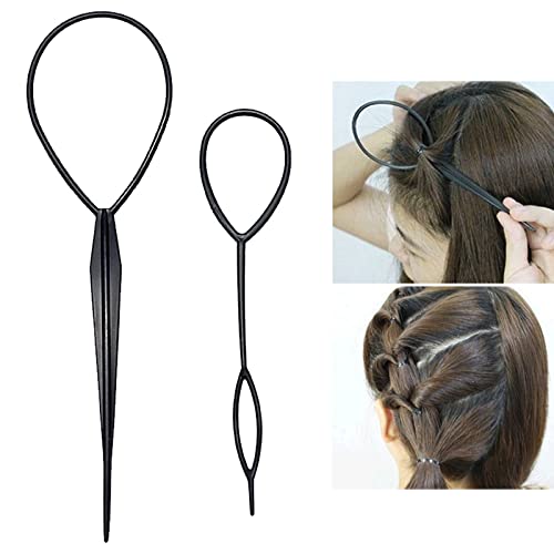 iTauyees 2 Piezas Herramientas para Cola de Caballo, Cabello Pull Aguja (Negro)