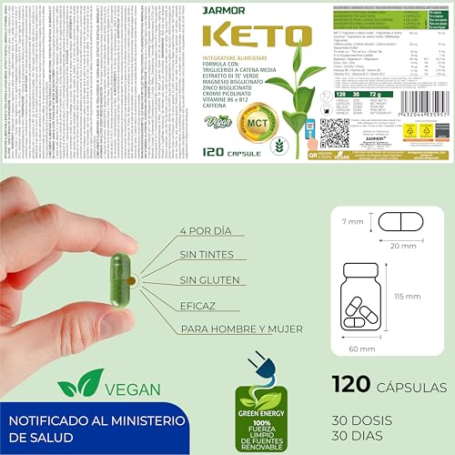 Jarmor Keto Quemagrasas para adelgazar y rapido | Quema grasas Fat Burner Reductor Tè verde Vegano 120 Cápsulas