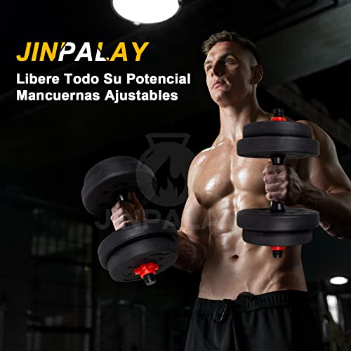 JINPALAY 30KG Mancuernas Ajustables, con Agarre Antideslizante Pesas y Mancuernas Kit, con Barra Pesas Mancuernas, Pesas…