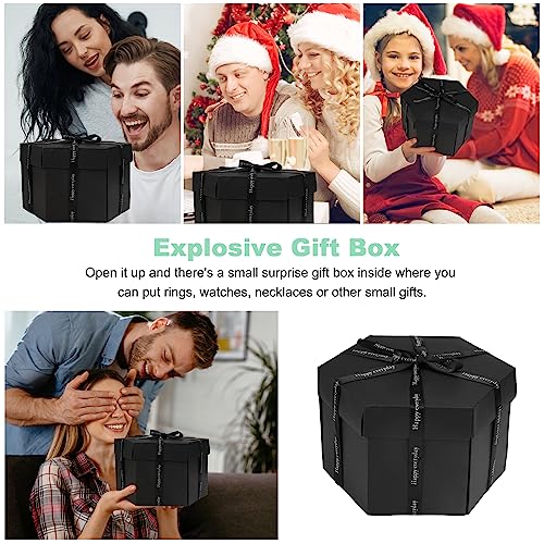 Jinsion Caja Sorpresa, Caja Fotos Desplegable De Negro DIY Álbum Cajas Sorpresa Caja De Fotos Para El Cumpleaños De Un Amigo Aniversario de Boda Regalo De San Valentín (Hexagonal)