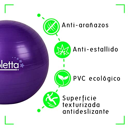 Jioletta - Pelota Pilates, Pelota Fitness, Pelota Embarazadas, Fitball - Segura, Resistente, Antiestallido - Inflador (65cm, Púrpura)