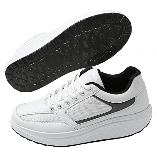 JOMIX Zapatillas Deportivas Mujer Basculantes Sneakers Zapatos Mecedores Cómodos Adelgazar Caminata Jogging Fitness, 01 Blanco, 38 EU