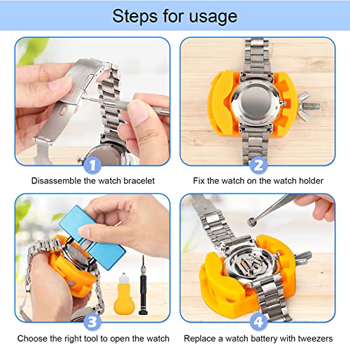 JOREST Herramienta Cambiar Pilas Reloj, Destornillador Relojero, Kit Herramientas Relojero, Herramienta Abrir Relojes, Cambiar Correa Reloj, Kit Reparacion Relojes, Accesorios para Relojes, Pinzas