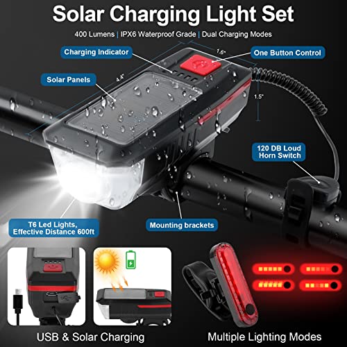 JSHNE 6 en 1 Accesorios Bicicletas incluyendo Luces Bicicleta Delantera y Trasera, Bolsa Bicicleta, Candado de Cable, Portabidones Ciclismo, de Bicicleta para Bici Carretera Montaña