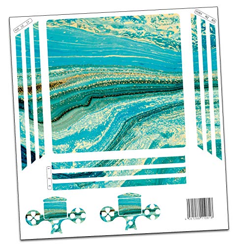 Juego de protectores de pantalla para consola y mando de juegos, pegatinas de vinilo contra arañazos, diseño de cubierta autoadhesiva RX022 (PS4 Pro, n.º 12, mármol turquesa)