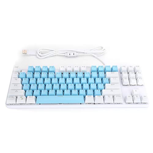 K100 Teclado de computadora con Cable de 87 Teclas, Teclado mecánico de Oficina para Juegos con Teclas de luz Mixtas, Efecto de Resistencia ergonómica, Interruptor Azul mecánico(Azul Blanco)
