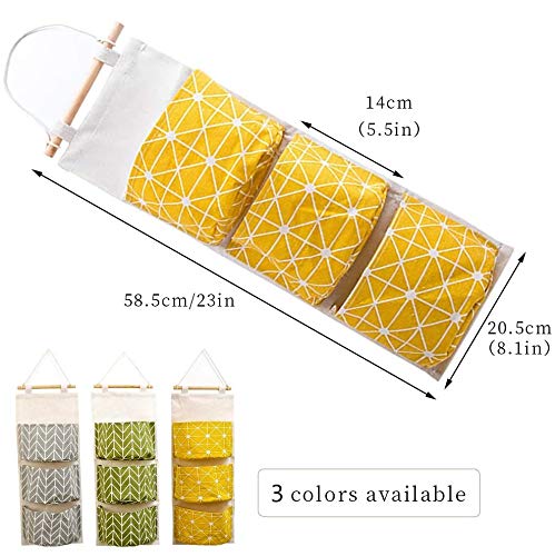 KAHEIGN 3 Piezas Colgar En Pared Bolsa De Almacenamiento, 60 x 20cm Apilable 3 Capas Bolsa Colgante - Impermeable Tela De Lino Organizador De Bolsillo Ancho para Dormitorio Baño Cocina