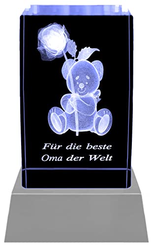 Kaltner Präsente: LED Vela/bloque de cristal/3d de Laser de Grabado Teddy Rose/para la mejor abuela del mundo