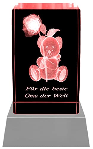 Kaltner Präsente: LED Vela/bloque de cristal/3d de Laser de Grabado Teddy Rose/para la mejor abuela del mundo