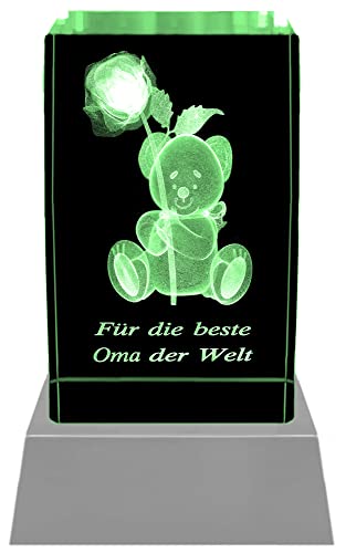 Kaltner Präsente: LED Vela/bloque de cristal/3d de Laser de Grabado Teddy Rose/para la mejor abuela del mundo