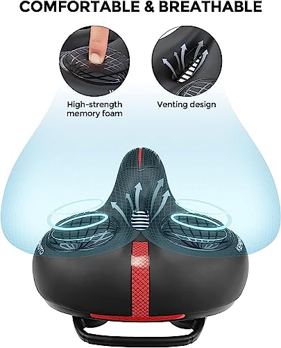 KEMIMOTO Sillín de Gel Comodo para Bicicleta, Transpirable y con Absorción de Impactos, Asiento Ergonómico con Banda Reflectante Unisex para Bicicleta de Montaña, MTB, BMX, Carretera