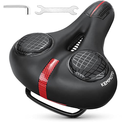 KEMIMOTO Sillín de Gel Comodo para Bicicleta, Transpirable y con Absorción de Impactos, Asiento Ergonómico con Banda Reflectante Unisex para Bicicleta de Montaña, MTB, BMX, Carretera