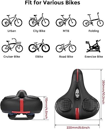 KEMIMOTO Sillín de Gel Comodo para Bicicleta, Transpirable y con Absorción de Impactos, Asiento Ergonómico con Banda Reflectante Unisex para Bicicleta de Montaña, MTB, BMX, Carretera