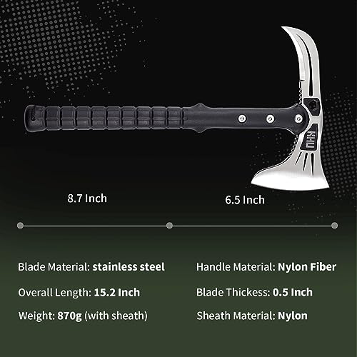 KHU Hacha Supervivencia Hacha leña Tomahawk Hacha Bushcraft Hacha de camping - Con Funda para Caza, Pesca, Camping, Outdoor, Supervivencia y Bushcraft