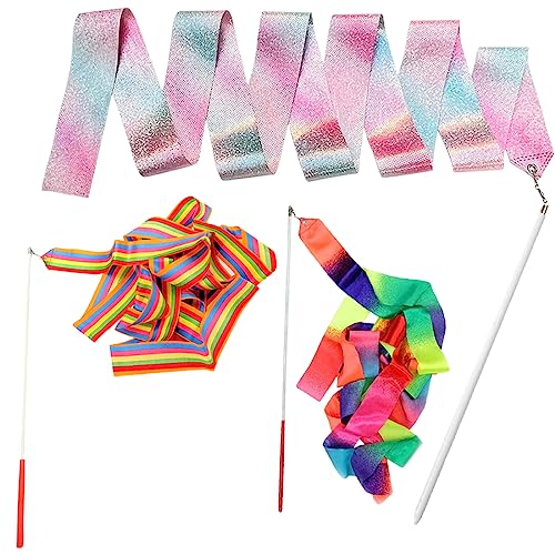 KQN 3 Piezas Cinta De Gimnasia Rítmica para Niñas, Cinta Gimnasia Ritmica/Aro Gimnasia Ritmica Niña/Cintas De Baile para Gimnasia Rítmica/Cinta De Baile Unisex Wands,Juego De Palos De Baile
