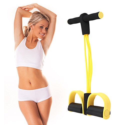 Lancoon Ejercitador abdominal elástico de 4 tubos, entrenador de fuerza para sentadillas con pedal de pie, fitness, estiramiento, adelgazamiento, equipo de yoga, 2 piezas