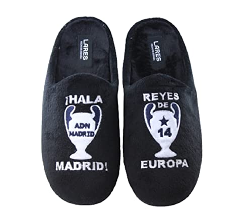 Lares Zapatillas Casa Hala Madrid para Hombre y niño Color: Negro Suapel. Talla: 43 Equipo de fubol Madrid. Campeones de Europa. 14 Champions. Suela Goma. Fabricadas en España.