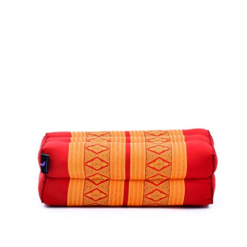 LEEWADEE Bloque de Yoga pequeño – Cojín Alargado para Pilates y meditación, cojín para el Suelo Hecho de kapok Natural, 35 x 18 x 12 cm, Naranjo Rojo