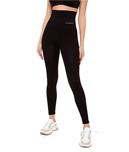 Leggins Mujer Cintura Faja Talle Alto Elásticos Seamless Sin Costuras Cómodos (Negro, L-XL)